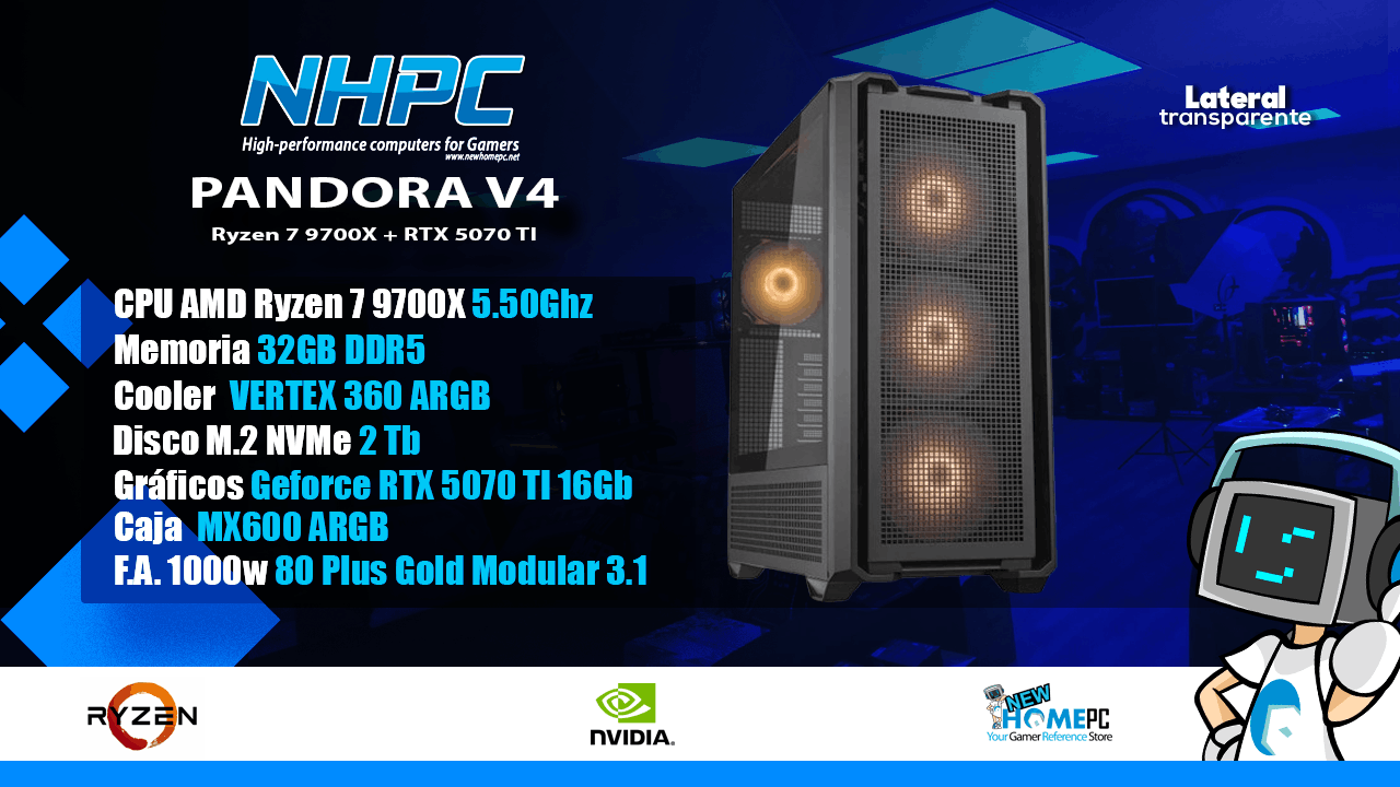 Pc Gaming NHPC PANDORA V4 - Ryzen 7 9700X - 2TB - 32GB - RTX 5070 TI